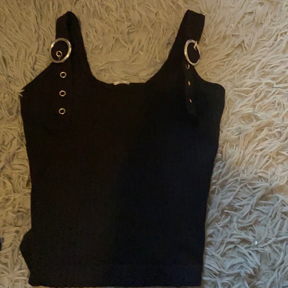 black tank top with belt straps